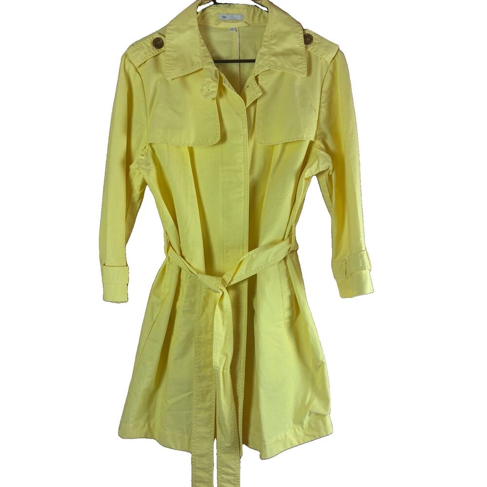Gap Women’s Yellow Trench Raincoat 3/4 Sleleve Buttons Belt Size XL